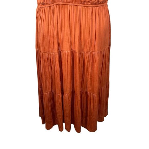 Tahari Flutter Sleeve Burnt Orange Ruffle Midi Dress Size Medium - Picture 6 of 14